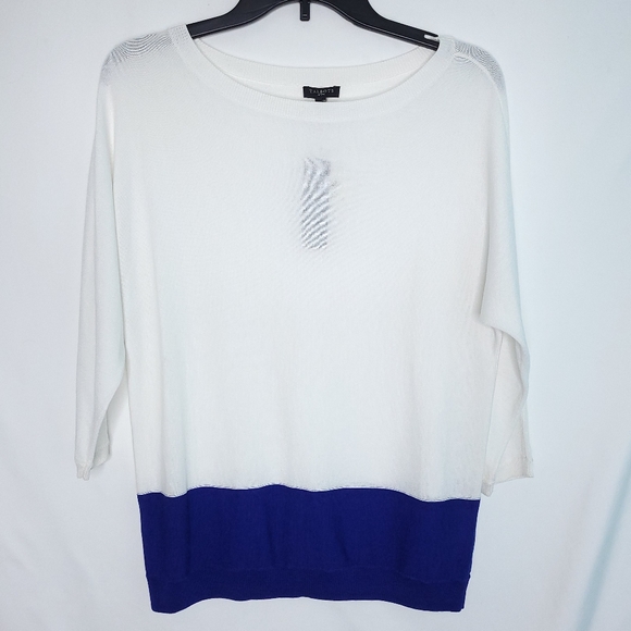 TALBOTS Dolman Sleeve White/Blue Sheer Sweater Women's MEDIUM PETITE (NWT) - Picture 1 of 12